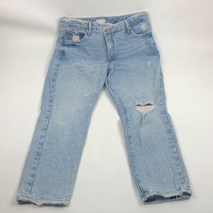 Good American Light Blue Denim Distressed Jeans Size 8/29 Stretch Raw Hem